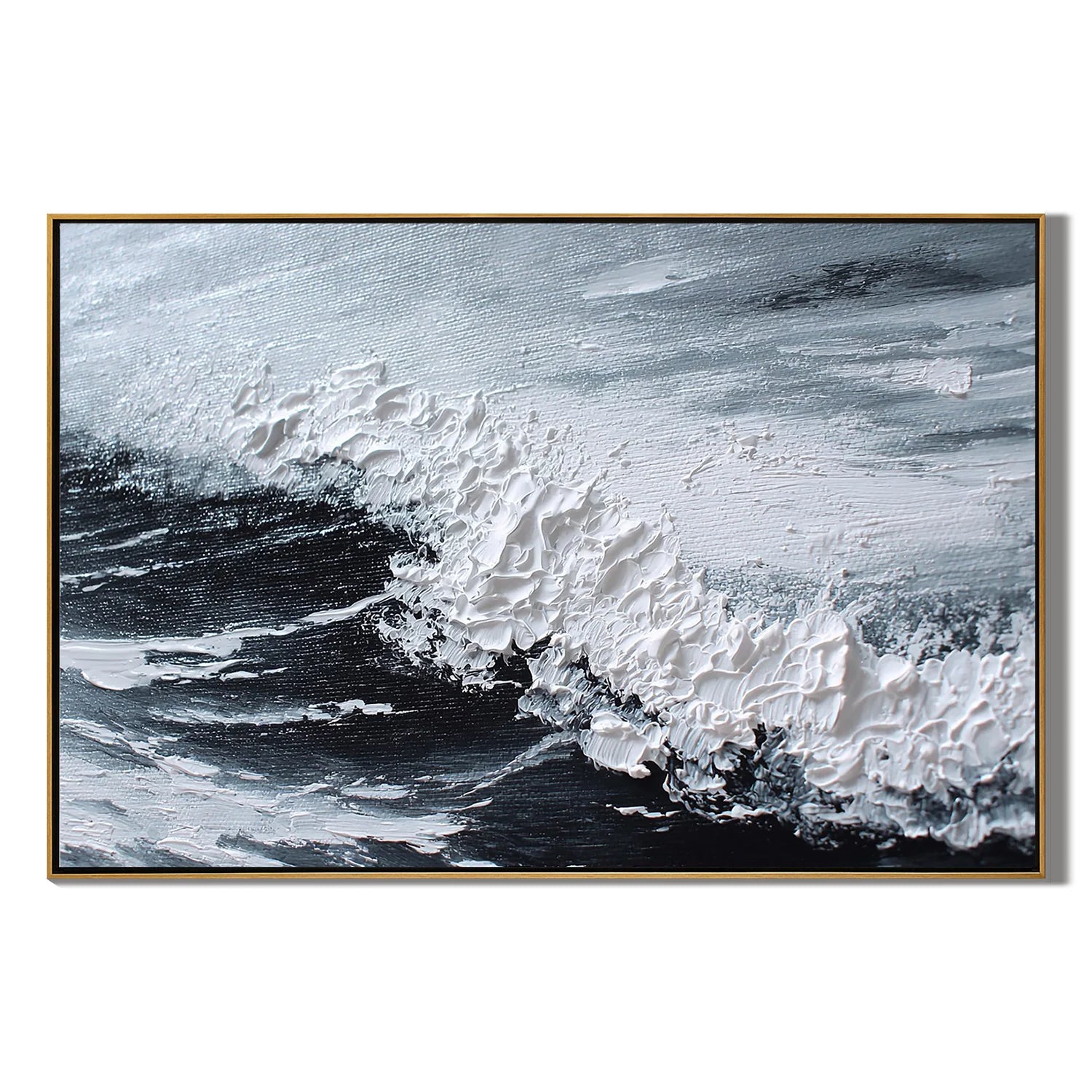 Black and White Ocean Wave Painting – Modern Textured Coastal Wall Art#OA 0906