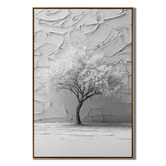 Gray Tree Oil Painting, Minimalist Textured Landscape Wall Art for Living Room Decor#OA 0586