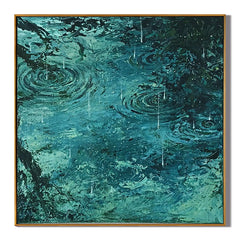 Teal Rain Ripple Oil Painting, Abstract Water Wall Art for Living Room Decor#OA 0604