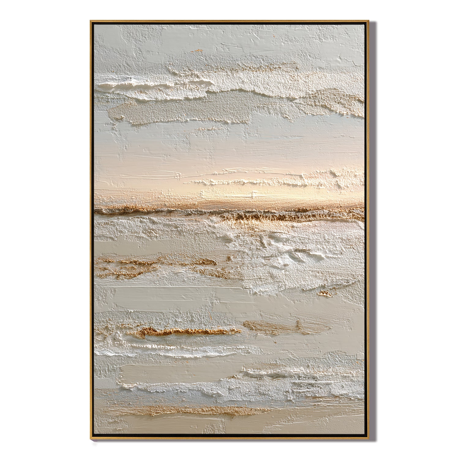 Neutral Abstract Landscape Canvas Wall Art – Textured Cream and Beige Minimalist Painting for Living Room Decor#OA 0858