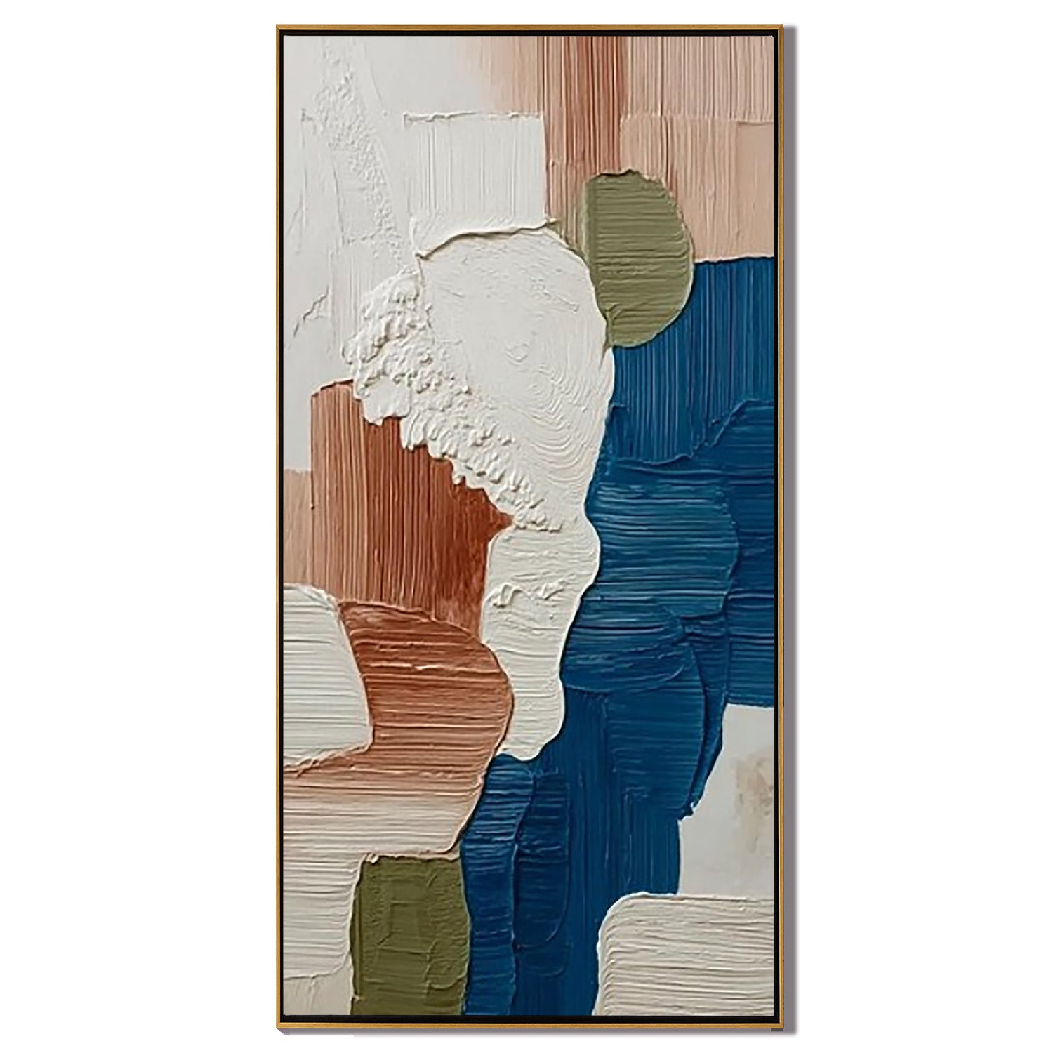 Large Textured Abstract Wall Art – Modern Neutral & Blue Palette Canvas Painting for Contemporary Living Room Decor