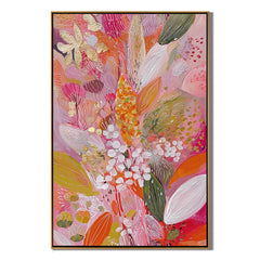Pink Orange Floral Oil Painting, Colorful Botanical Wall Art for Living Room Decor #OA 0576