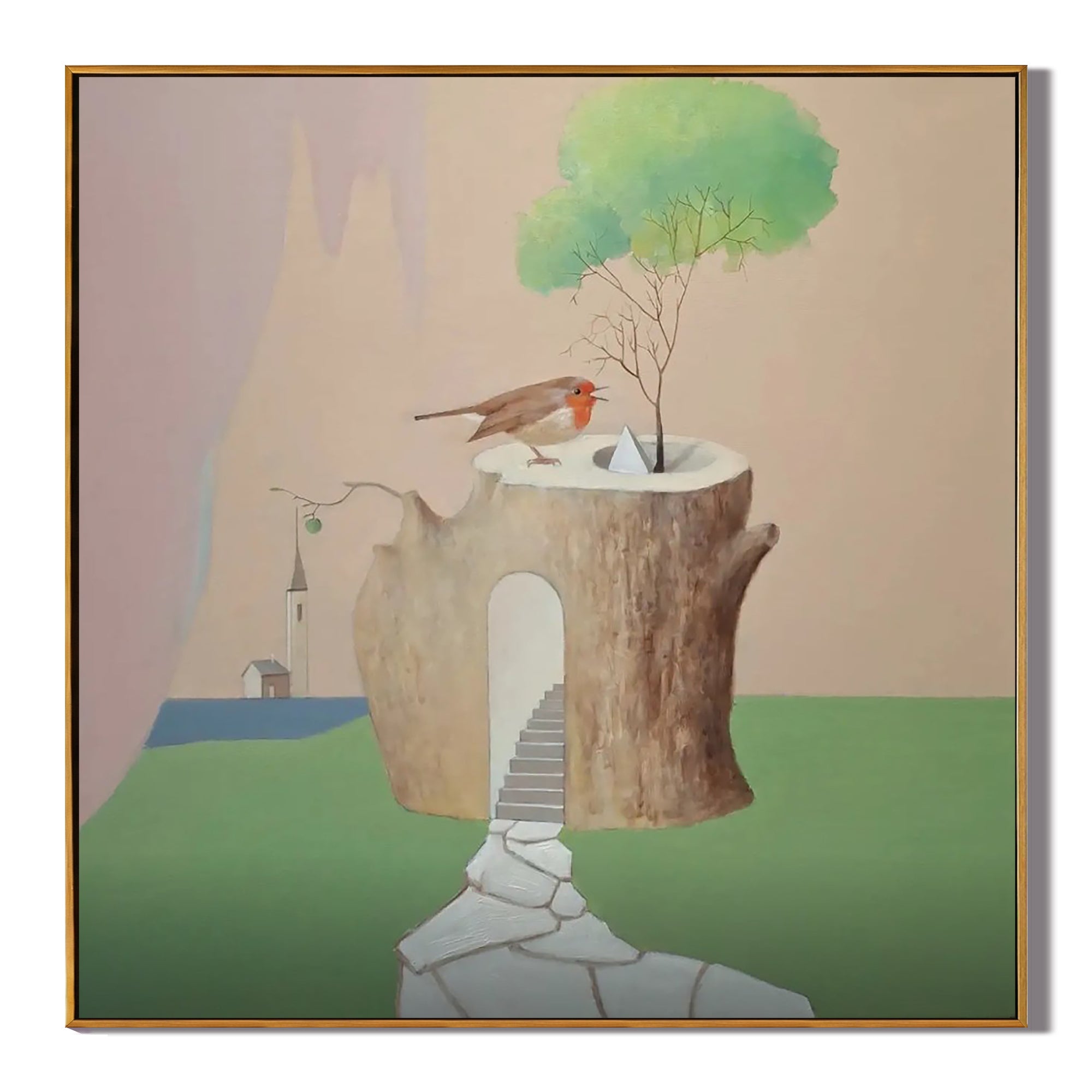 Bird on the Tree House-Surreal Tree House Bird Wall Art