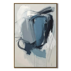 Blue Gray Abstract Oil Painting, Modern Minimalist Wall Art for Living Room Decor #OA 0594