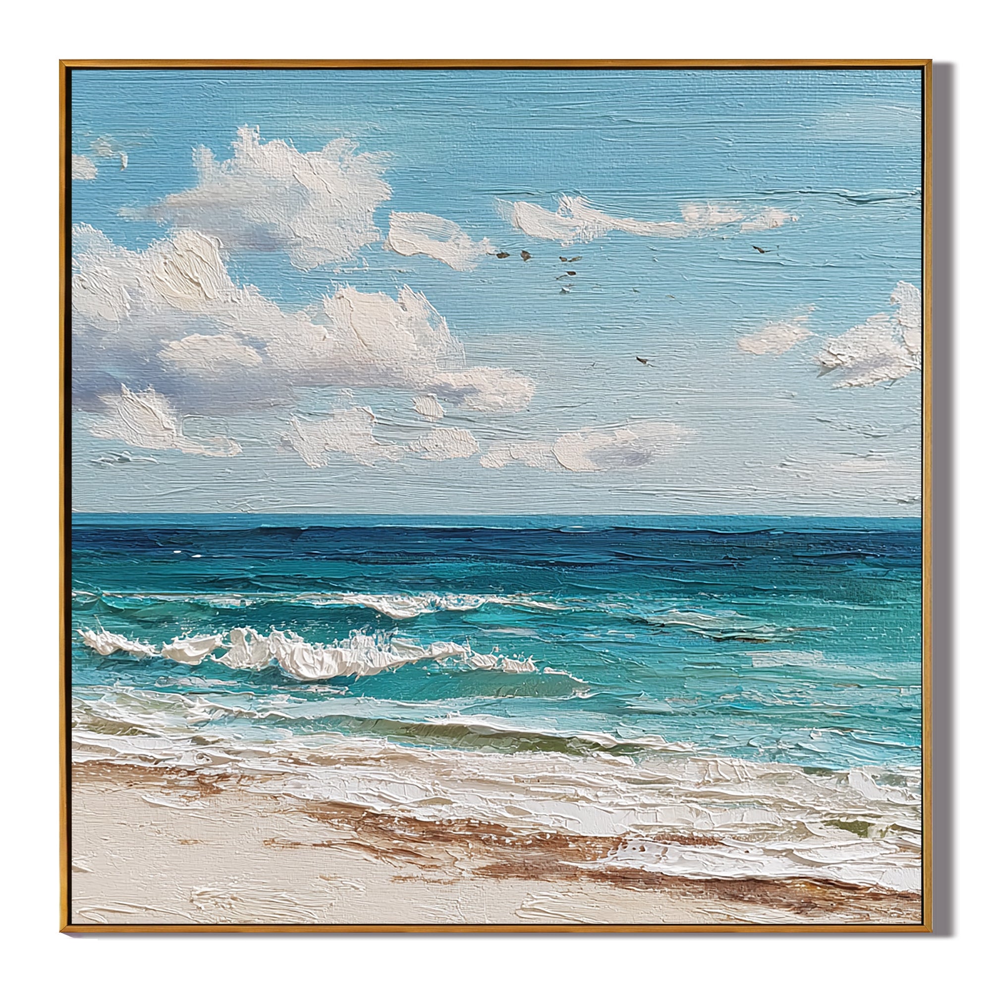 Large Coastal Beach Wall Art – Ocean Seascape Canvas Painting for Modern Living Room Decor#OA 0832
