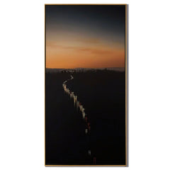 Sunset Cityscape Wall Art, Vertical Twilight Skyline Canvas with Winding Highway Lights for Modern Living Room Decor #OA 0727