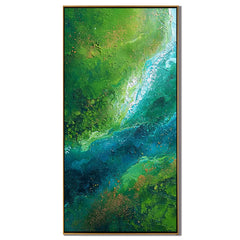 Green and Blue Abstract Oil Painting, Textured Nature Wall Art for Living Room Decor #OA 0599