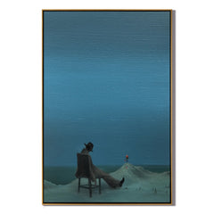 Surreal Minimalist Wall Art, Lonely Man with Red Flower Canvas Painting for Modern Living Room Decor #OA 0763