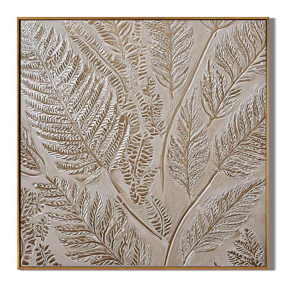 Neutral Botanical Textured Wall Art – Hand Painted Beige Fern Canvas Painting for Modern Minimalist Living Room Decor #OA 0433