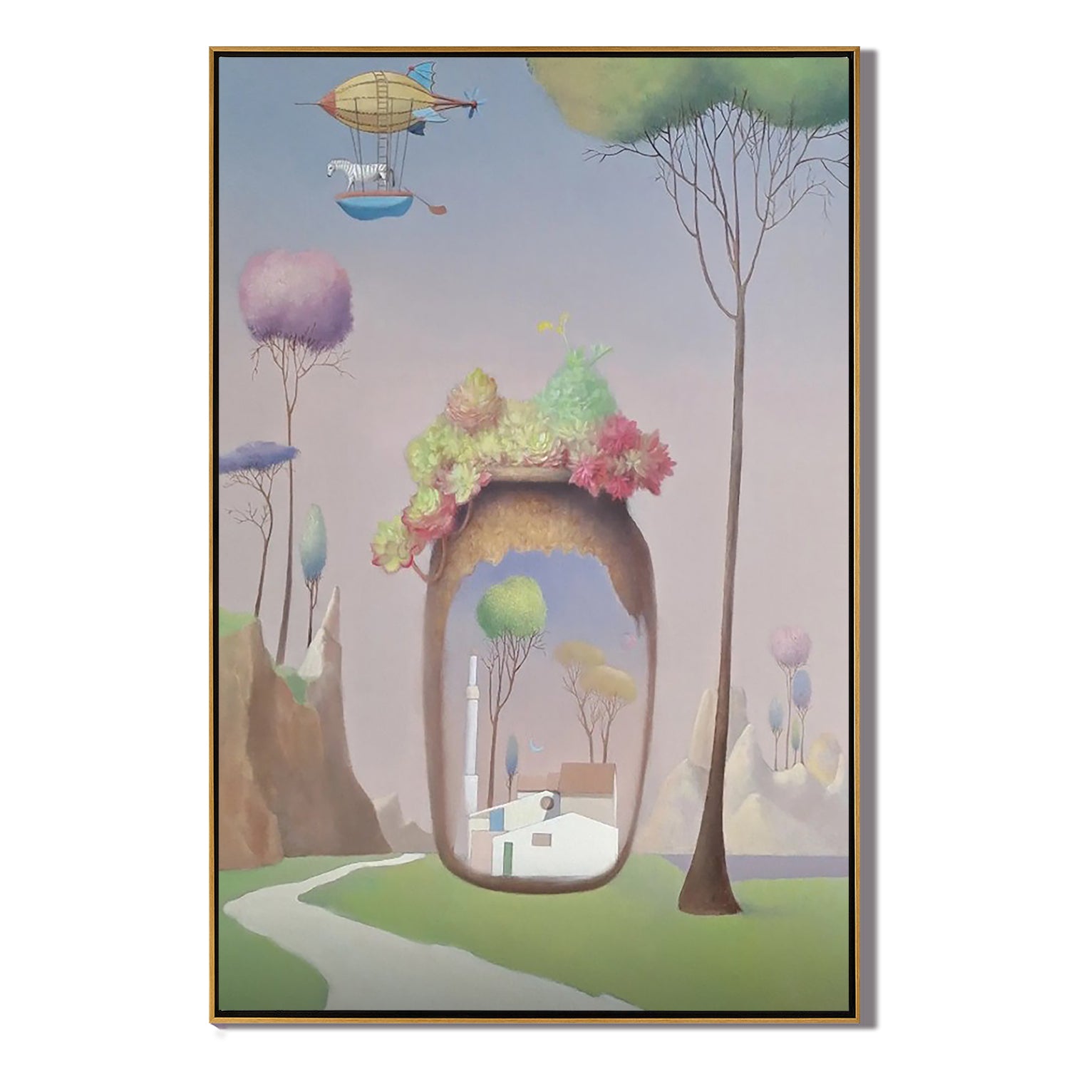 Dream Village Portal-Surreal Dream Village Landscape Wall Art
