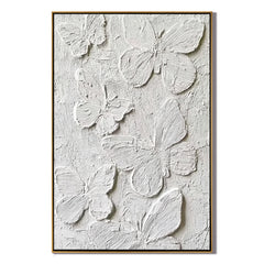 White Textured Butterfly Oil Painting Canvas – Minimalist Relief Wall Art for Living Room Modern Luxury Home Decor#OA 0549