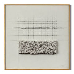 Minimal Geometric Textured Wall Art, Neutral Grid Line Canvas Painting for Modern Living Room Décor #OA 0403
