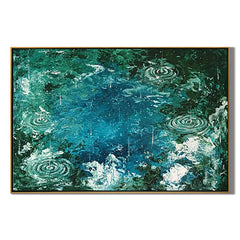 Teal Rain Ripple Oil Painting, Abstract Water Wall Art for Living Room Decor#OA 0609
