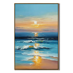 Sunset Ocean Oil Painting, Coastal Seascape Wall Art for Living Room Decor#OA 0573