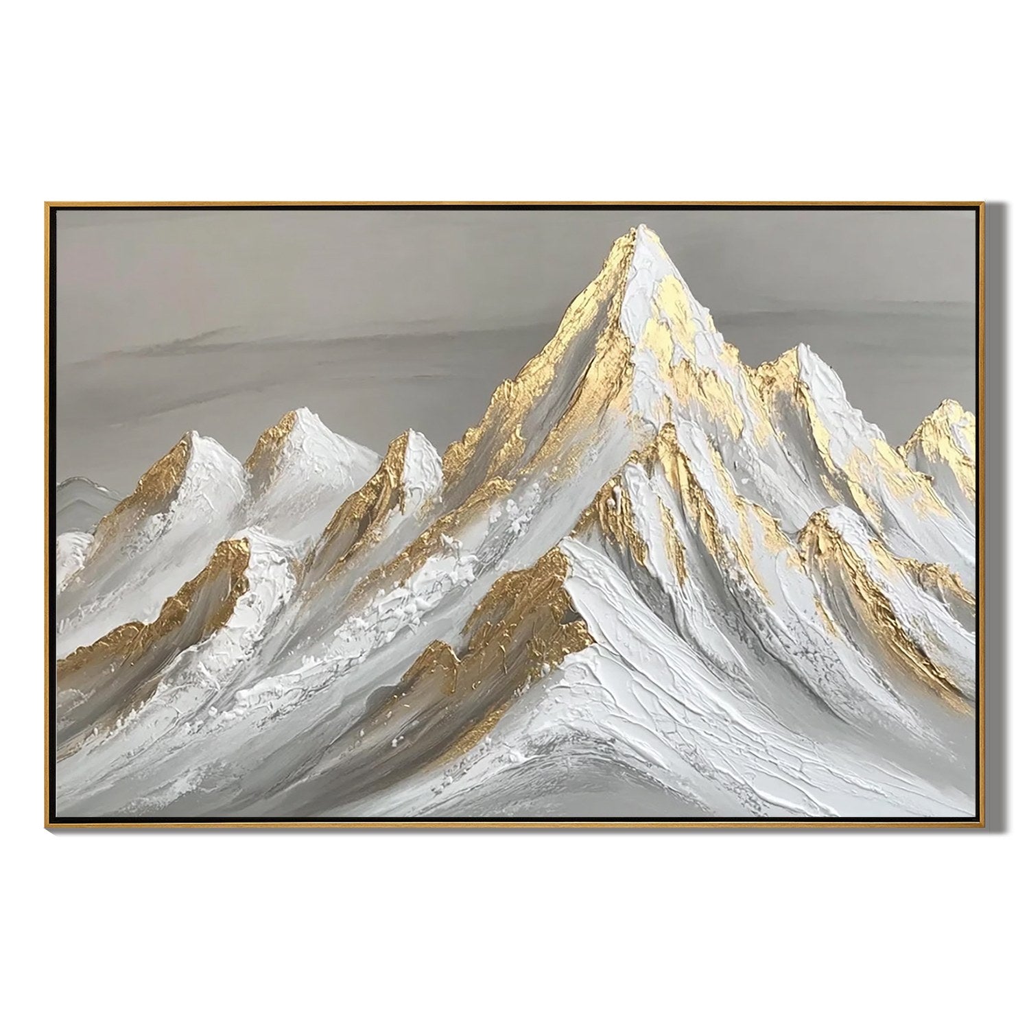Gold Textured Mountain Oil Painting | Luxury Abstract Snow Mountain Wall Art for Modern Living Room #OA 0428