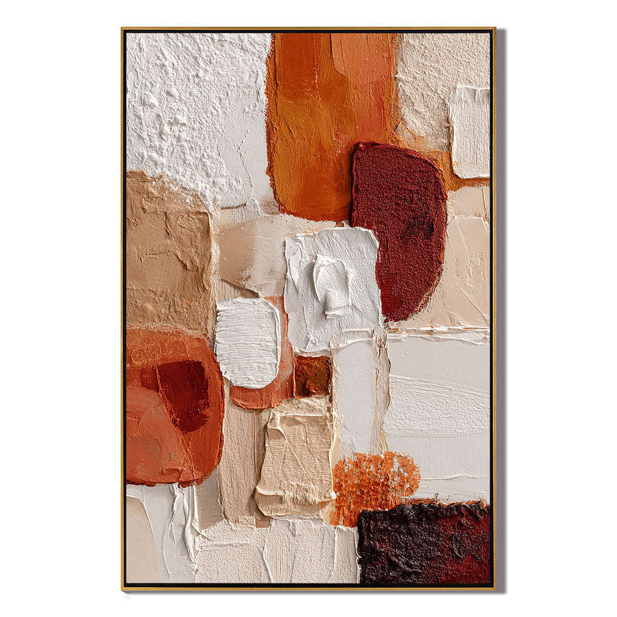 Large Vertical Abstract Canvas Wall Art – Earth Tone Textured Painting for Modern Living Room Decor # OA 0839