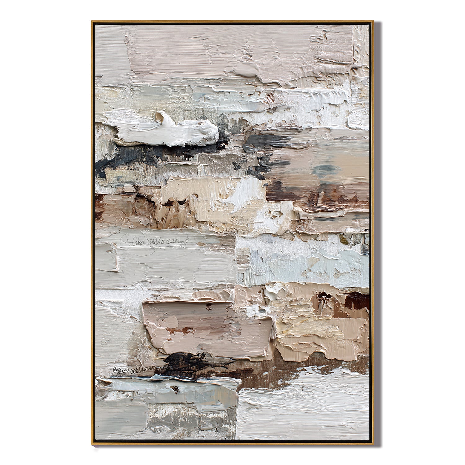 Light Neutral Textured Abstract Wall Art – Beige and White Minimalist Canvas Painting for Modern Living Room Decor#OA 826
