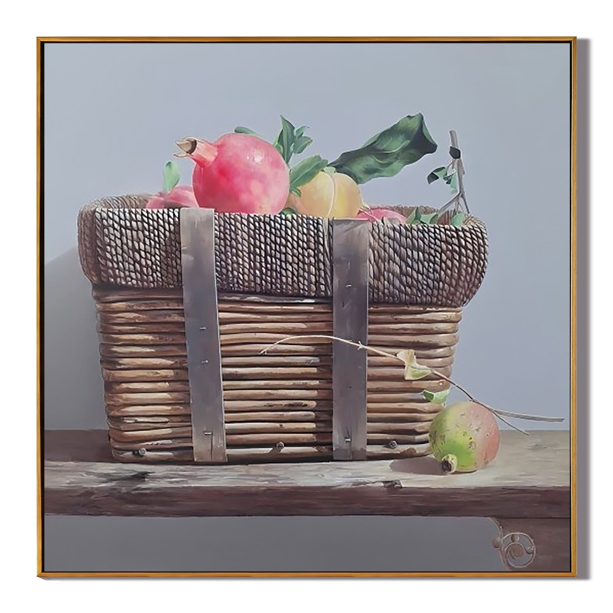 Fruit Basket Still Life-Rustic Fruit Basket Still Life Wall Art