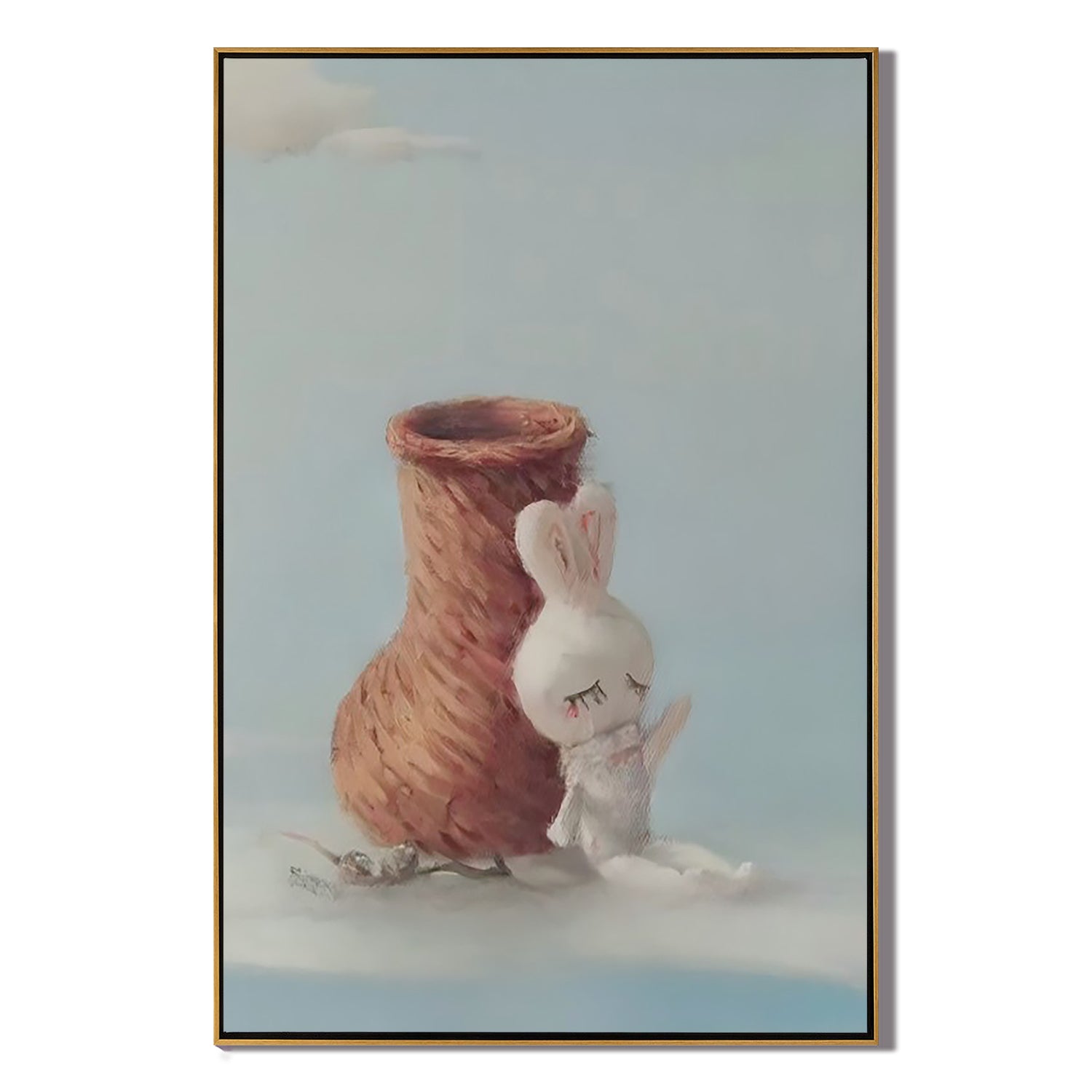 Little Rabbit and the Vase-Cute Rabbit Still Life Wall Art