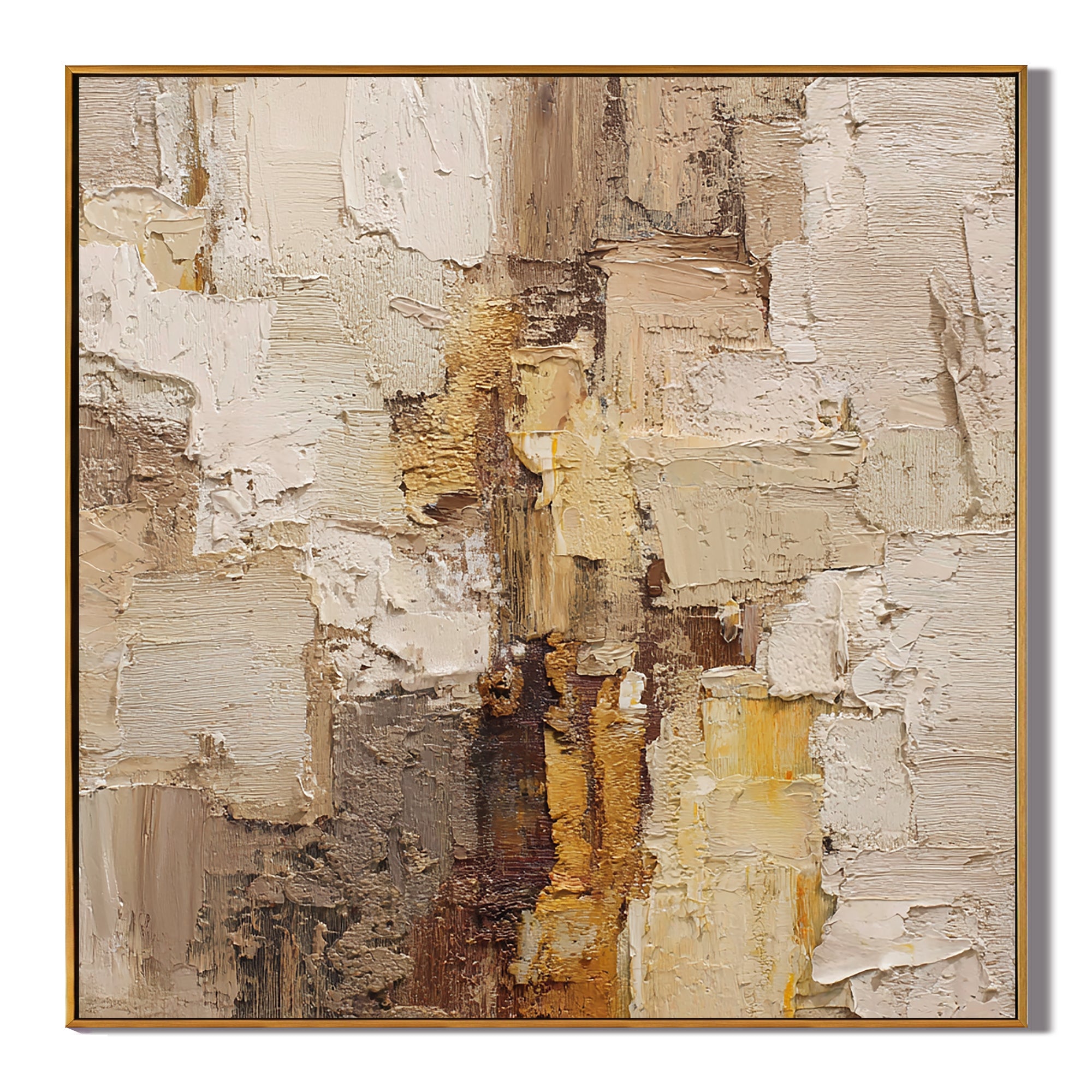 Warm Neutral Textured Abstract Wall Art – Beige and Gold Canvas Painting for Modern Living Room Decor#OA 824