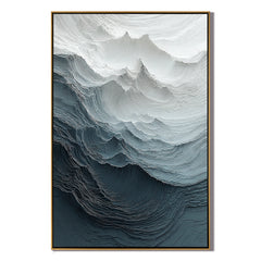Textured Mountain Oil Painting, Blue Gray Abstract Landscape Wall Art for Living Room Decor#OA 0585