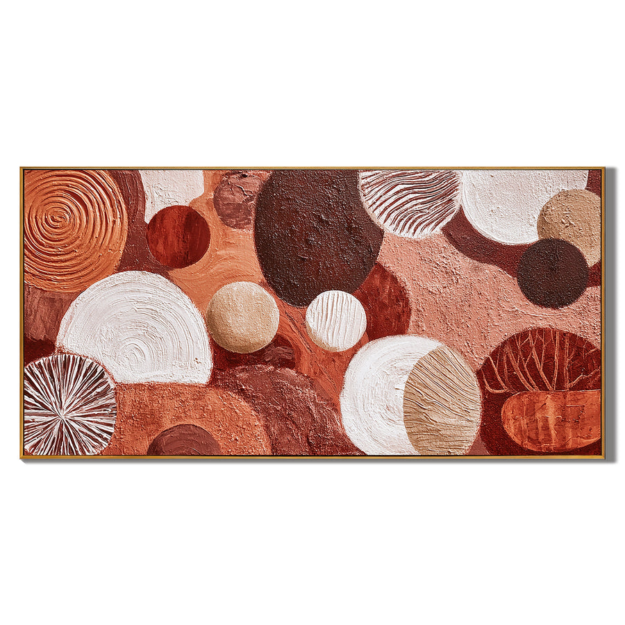 Large Abstract Circle Canvas Wall Art – Boho Earth Tone Textured Painting for Modern Living Room Decor#OA 0837