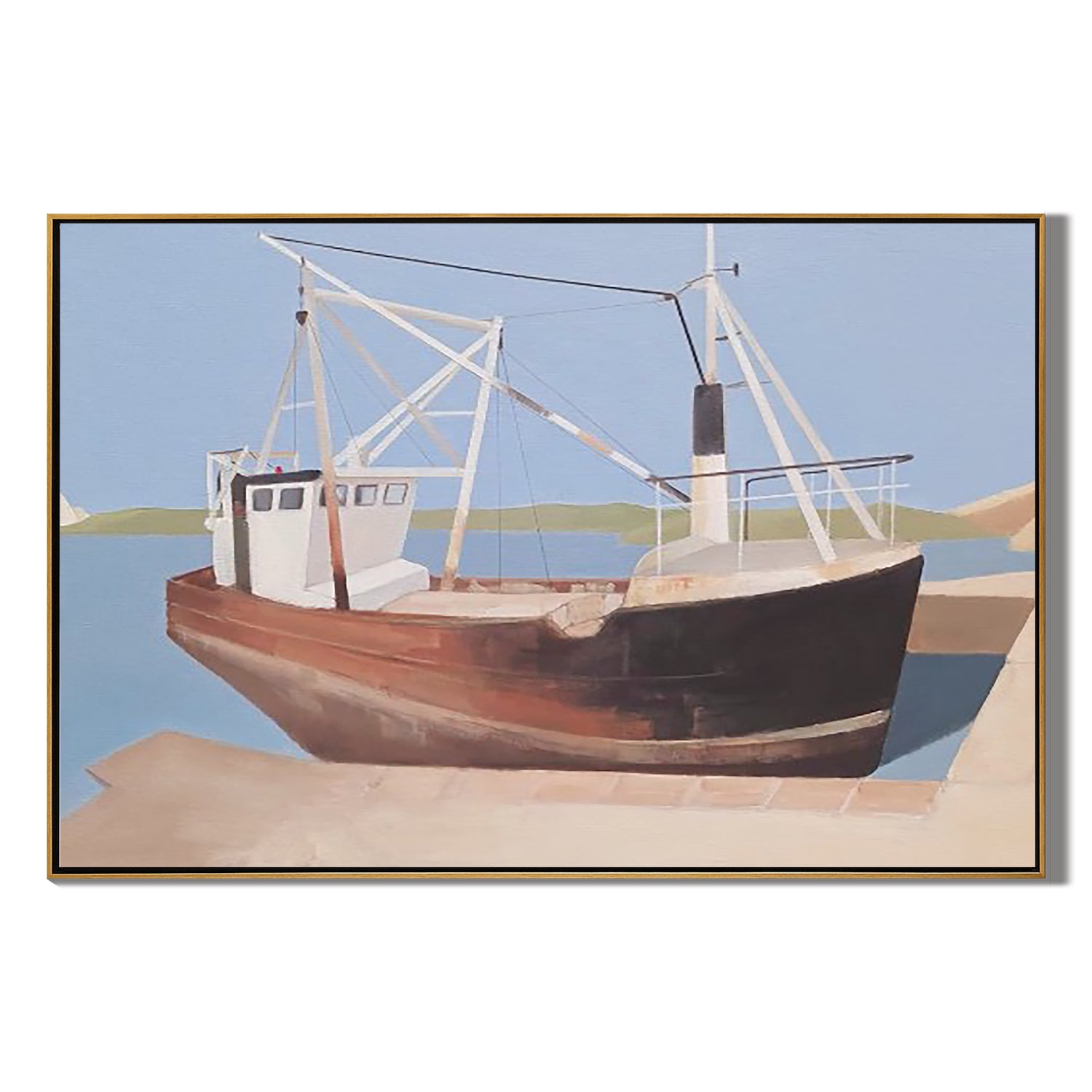 Harbor Fishing Boat-Coastal Fishing Boat Landscape Wall Art