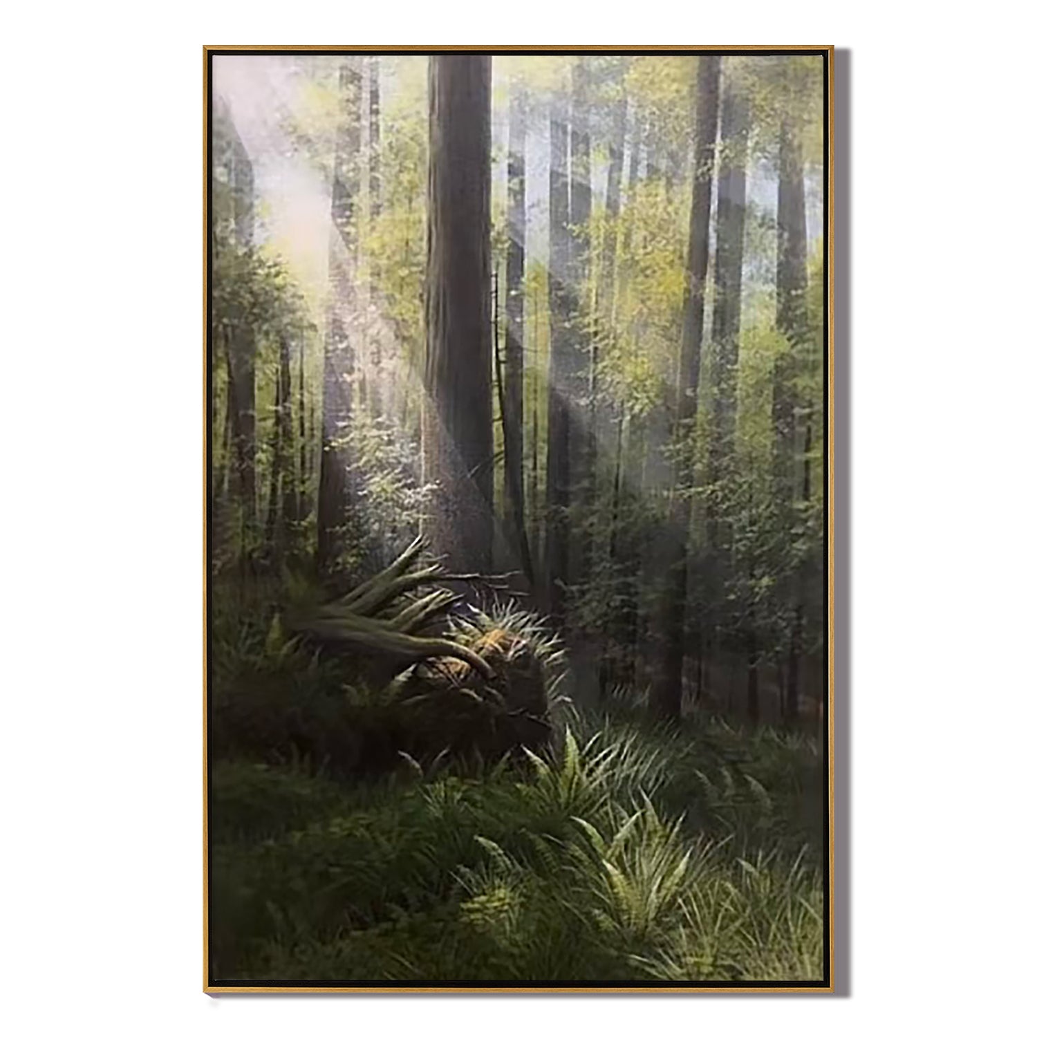 Sunlit Forest Wall Art, Serene Woodland Landscape Canvas Painting for Living Room and Bedroom Decor #OA 0769