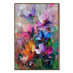 Colorful Textured Floral Oil Painting, Bright Flower Wall Art for Living Room Decor#OA 0557