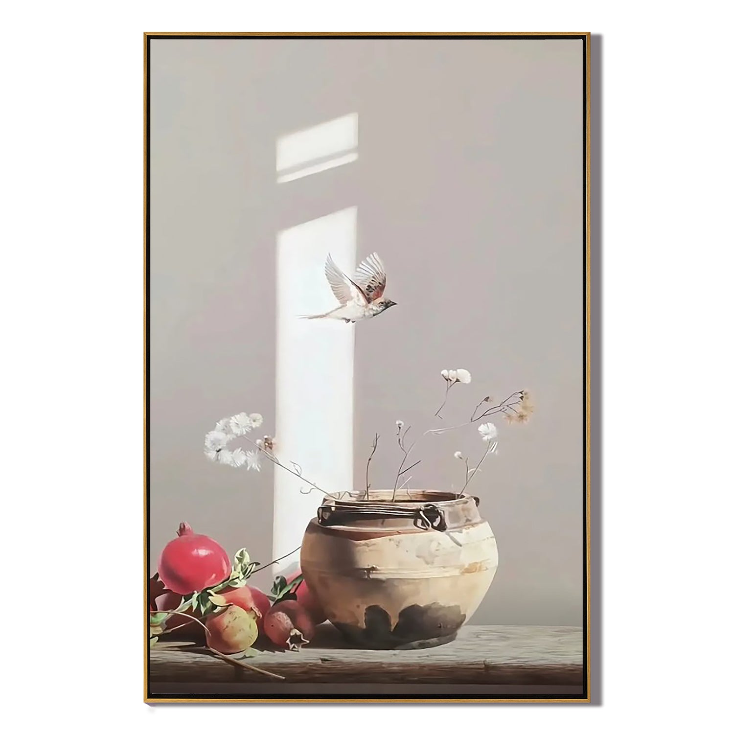 Bird Above the Clay Pot-Bird and Clay Pot Still Life Wall Art
