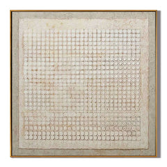 White Textured Geometric Abstract Wall Art, Neutral Circle Pattern Canvas Painting for Living Room Décor #OA 0006