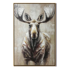 Moose Oil Painting, Rustic Wildlife Wall Art for Living Room and Cabin Decor#OA 0554