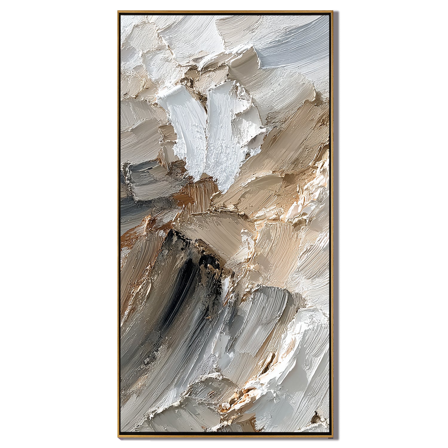 Neutral Textured Abstract Canvas Wall Art – Thick Impasto Painting in Beige Grey for Modern Home Decor#OA 0878