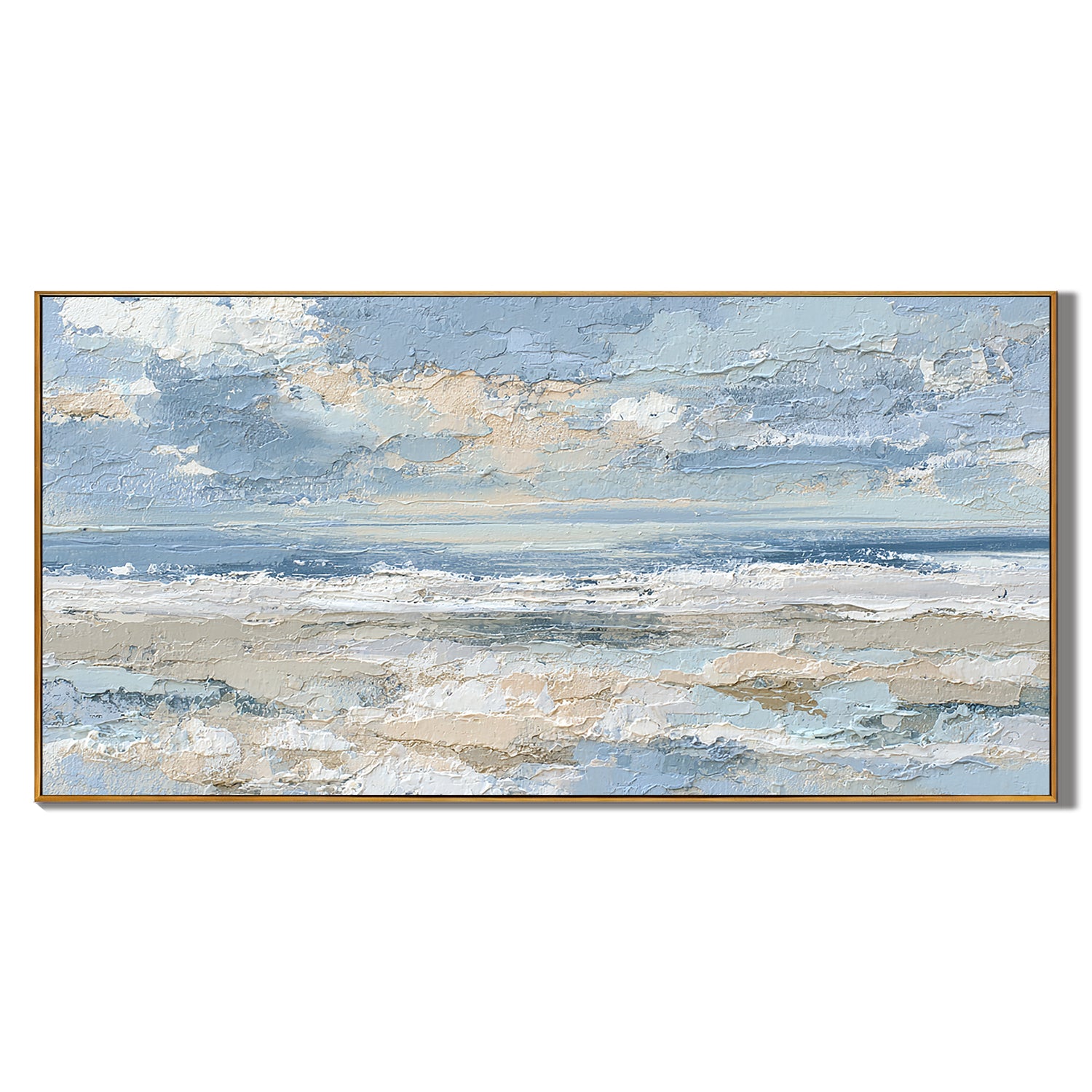 Large Coastal Seascape Canvas Wall Art – Blue Ocean Waves & Sky Painting for Modern Living Room Decor#OA 0843