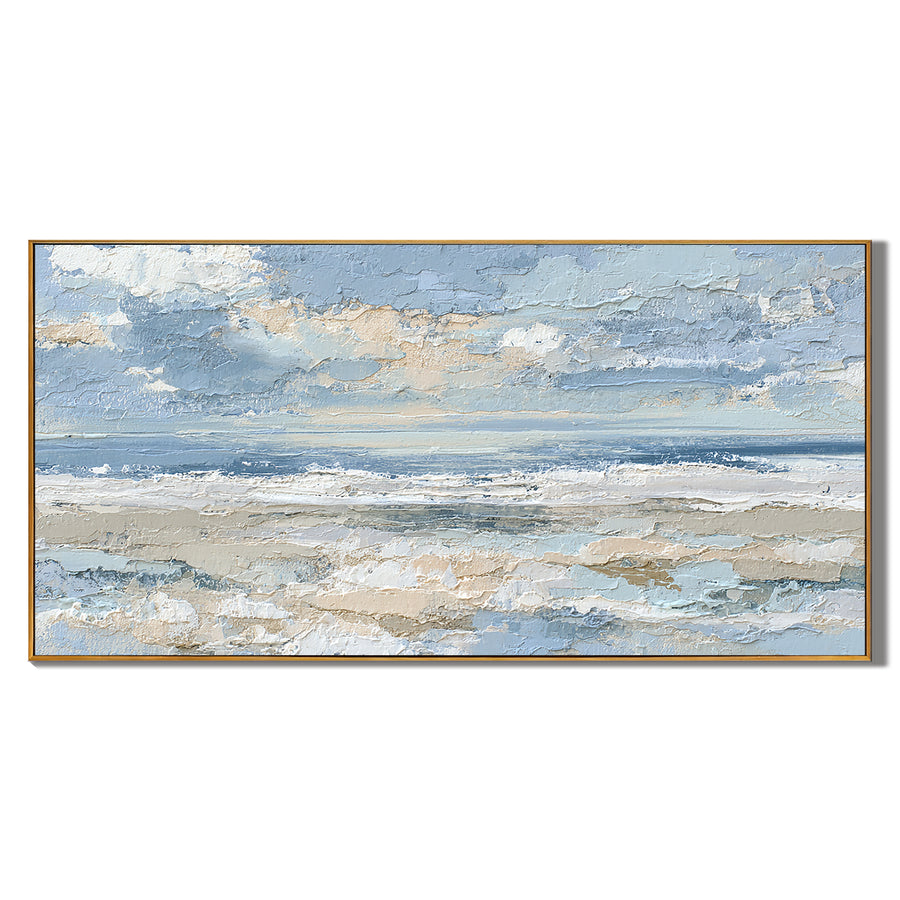 Large Coastal Seascape Canvas Wall Art – Blue Ocean Waves & Sky Painting for Modern Living Room Decor#OA 0843