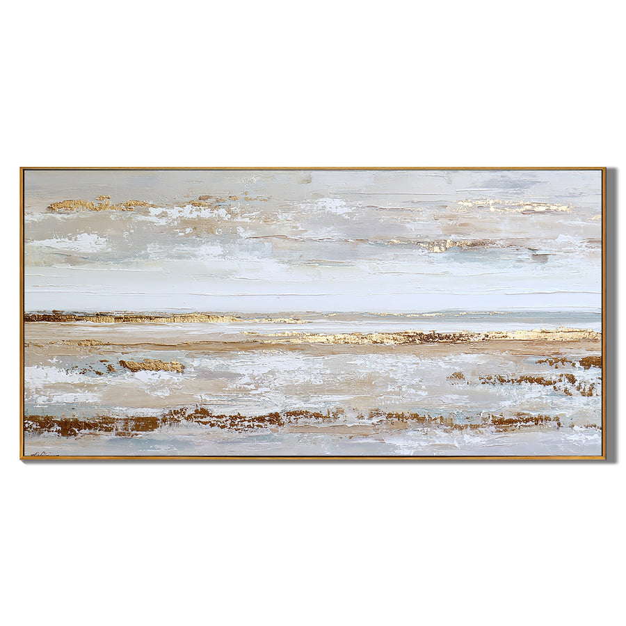 Large Coastal Abstract Canvas Wall Art – Textured Neutral Beige Ocean Landscape Painting for Living Room Decor#OA 0859