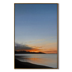 Serene Sunset Lake Wall Art, Peaceful Coastal Landscape Canvas with Golden Sky for Living Room Decor #OA 0753