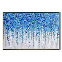 Blue Floral Abstract Wall Art, Textured Flower Cascade Canvas Painting for Living Room Décor #OA 0402