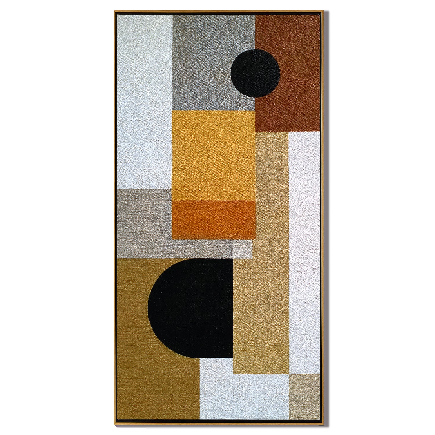 Mid Century Modern Geometric Abstract Canvas Wall Art – Neutral Beige and Mustard Yellow Vertical Painting for Living Room Decor#OA 0864