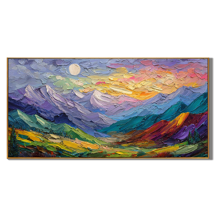 Large Colorful Mountain Landscape Oil Painting – Textured Abstract Canvas Wall Art for Living Room Decor # OA 0887