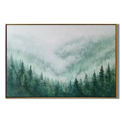 Misty Forest Landscape Oil Painting Canvas – Green Nature Wall Art for Living Room Modern Home Decor #OA 0452