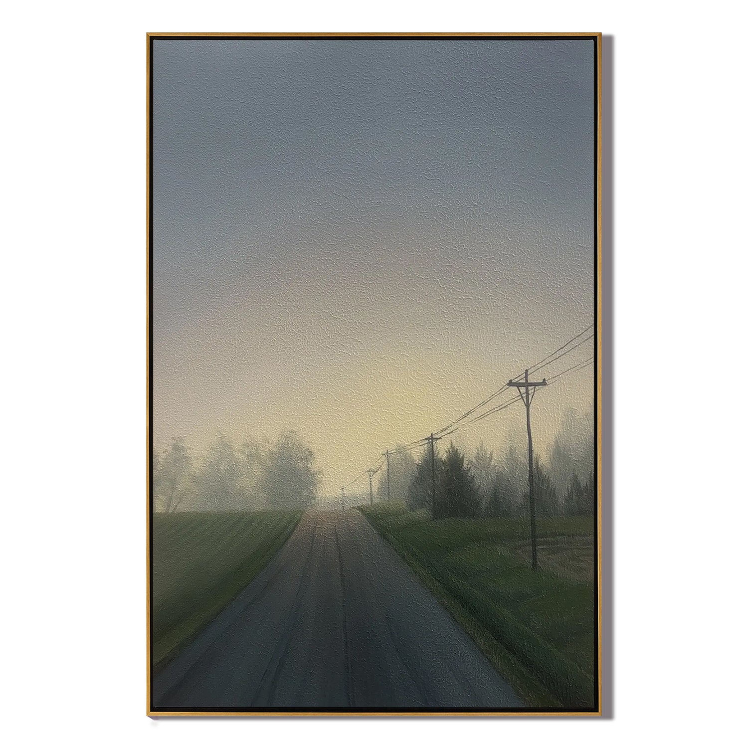 Misty Country Road Landscape Wall Art, Foggy Morning Rural Canvas Painting for Living Room Decor #OA 0759