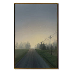 Misty Country Road Landscape Wall Art, Foggy Morning Rural Canvas Painting for Living Room Decor #OA 0759
