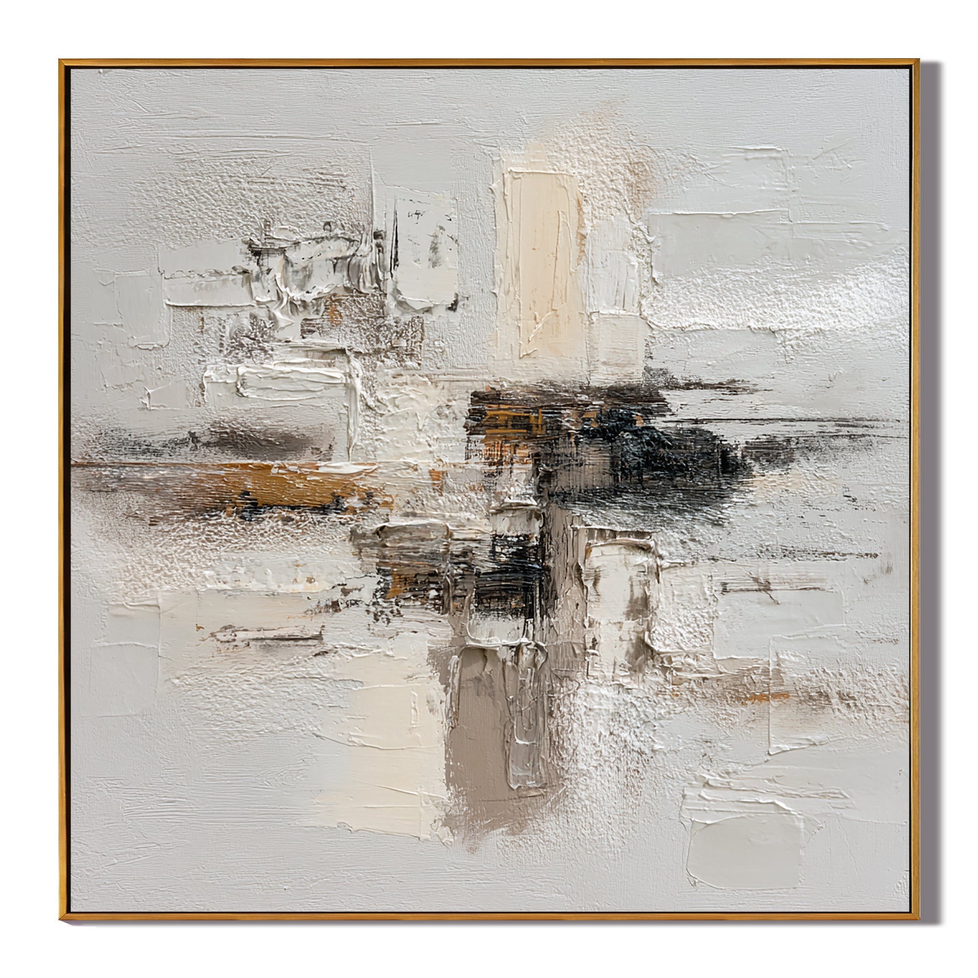 Large Neutral Textured Abstract Canvas Wall Art – Beige White Minimalist Painting for Modern Living Room Decor#OA 0882