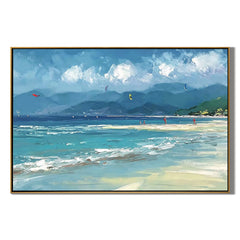 Coastal Landscape Oil Painting Canvas – Blue Ocean Beach Wall Art for Living Room Modern Home Decor#OA 0501