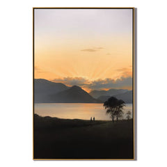 Golden Sunset Lake Landscape Wall Art – Serene Mountain Oil Painting Canvas for Modern Minimalist Home Decor #OA 0771