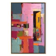 Abstract Geometric Oil Painting Canvas – Colorful Modern Wall Art for Living Room Contemporary Home Decor #OA 0551