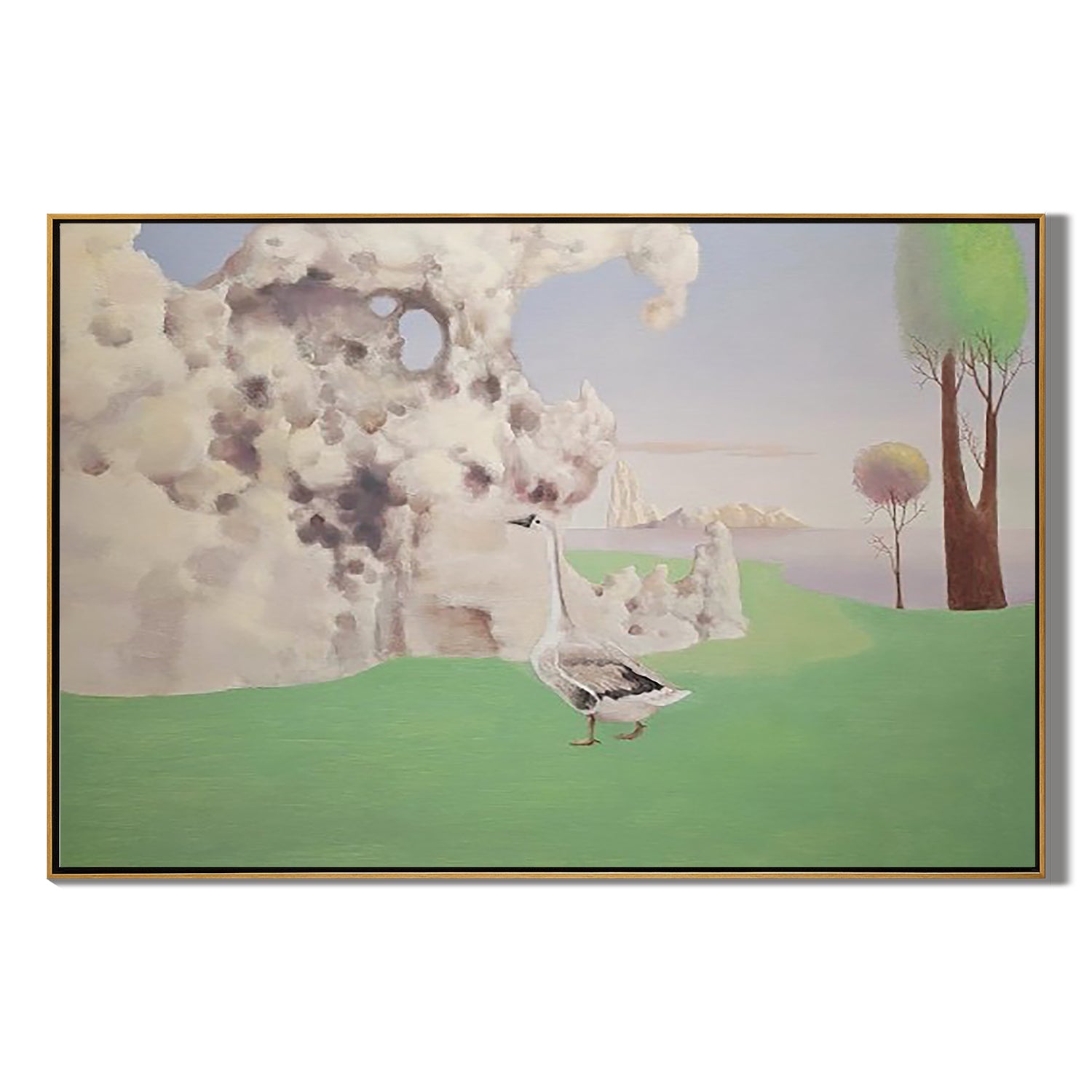 Goose in a Dream Field-Surreal Goose Landscape Wall Art