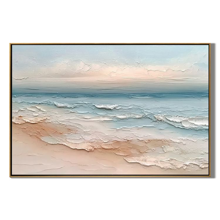 Soft Coastal Beach Oil Painting | Textured Ocean Wave Wall Art for Modern Coastal Living Room Decor #OA 0430