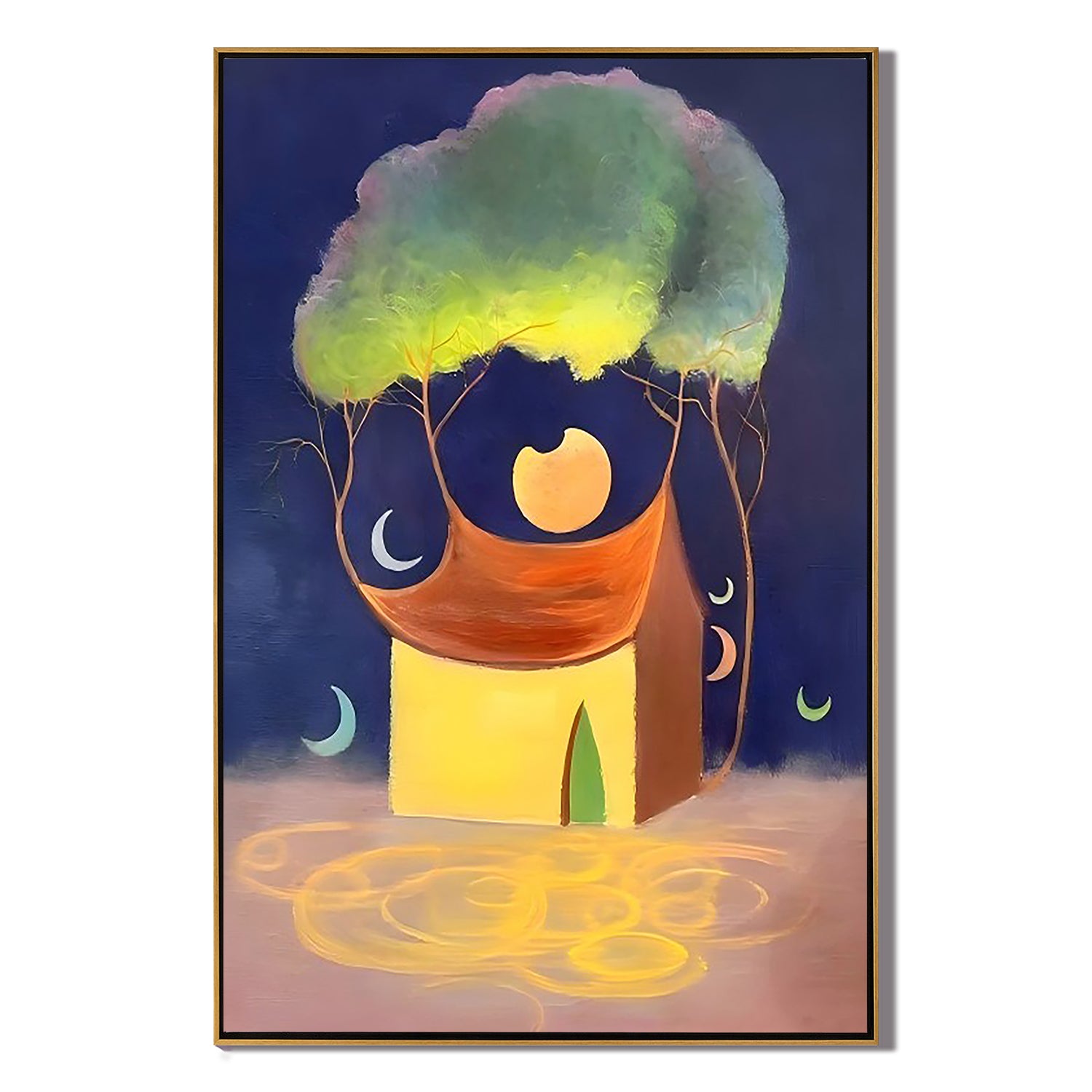 Moonlit Dream House-Surreal Moonlit House Landscape Wall Art